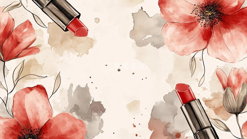 高清大图下载【趣麦麦图】涂口红插画插画背景口红