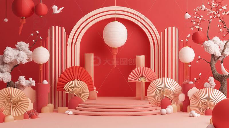 高清大图下载【趣麦麦图】红色立体场景