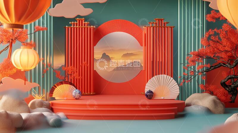 高清大图下载【趣麦麦图】创意中秋展台12