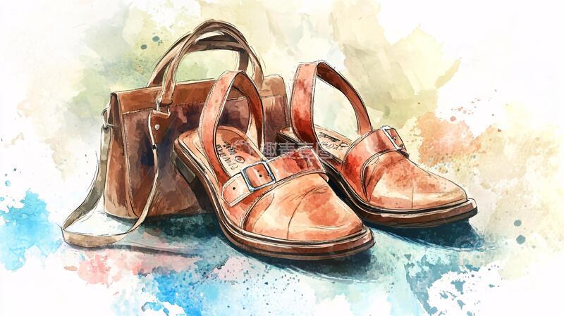 高清大图下载【趣麦麦图】拖鞋水彩画海报凉鞋插画