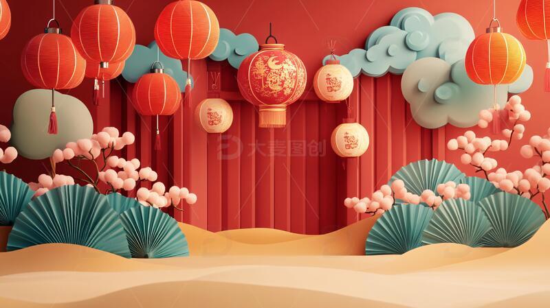 剪纸风背景氛围插画剪纸