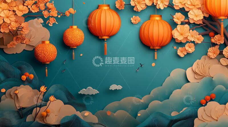 高清大图下载【趣麦麦图】剪纸风背景剪纸插画背景