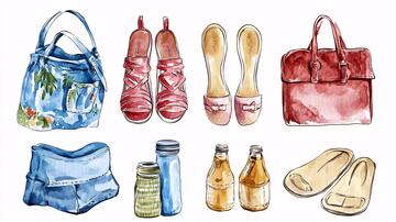 拖鞋水彩画插画印花物件