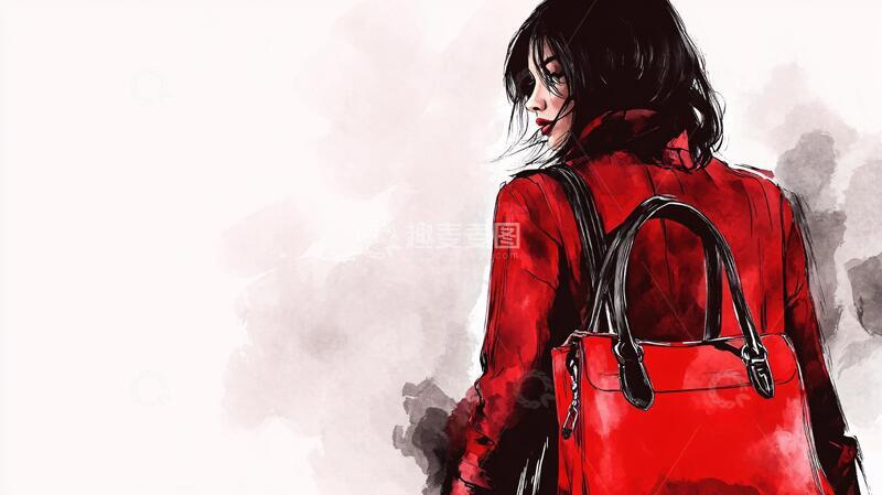 高清大图下载【趣麦麦图】红色风衣红色女性女孩