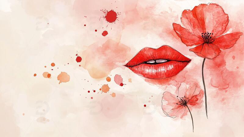 红唇插画嘴唇插画口红