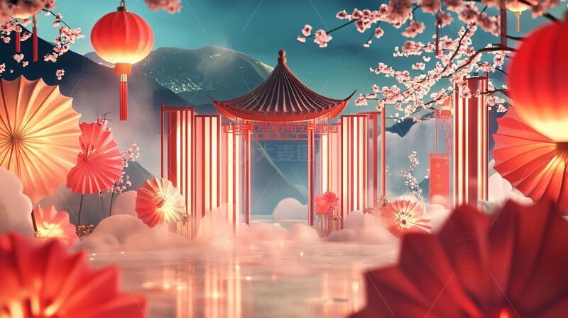 花灯会插画氛围花灯插画