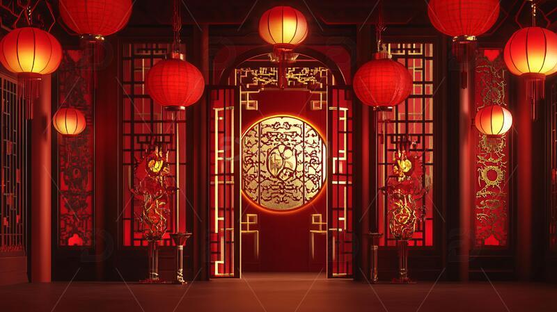 高清大图下载【趣麦麦图】中式门场景中式场景状元