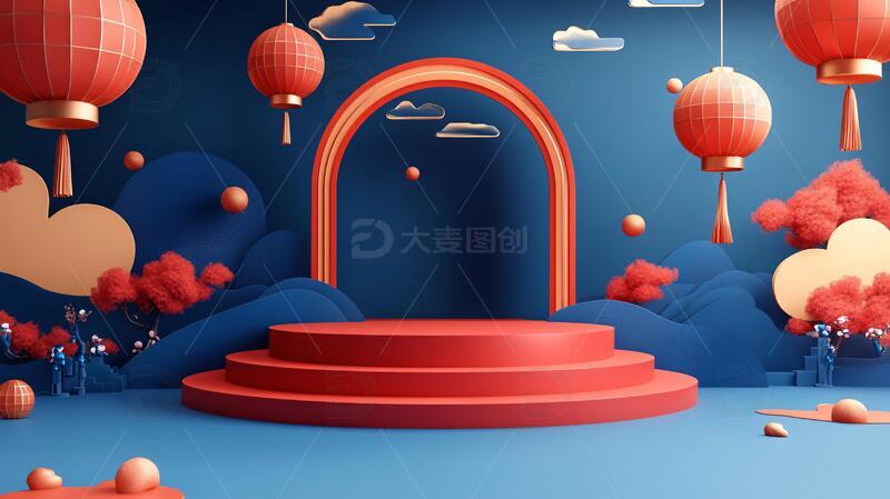 高清大图下载【趣麦麦图】剪纸风背景立体场景插画