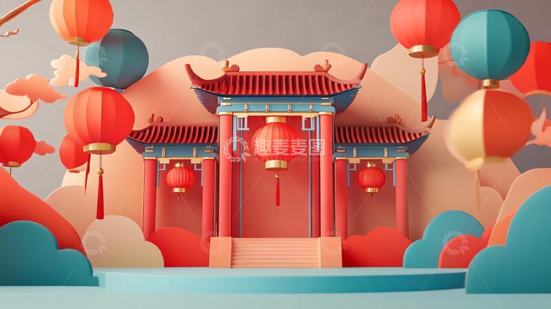 高清大图下载【趣麦麦图】门楼插画插画门楼剪纸