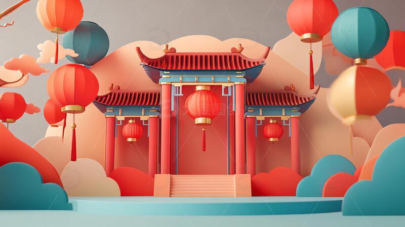 门楼插画插画门楼剪纸