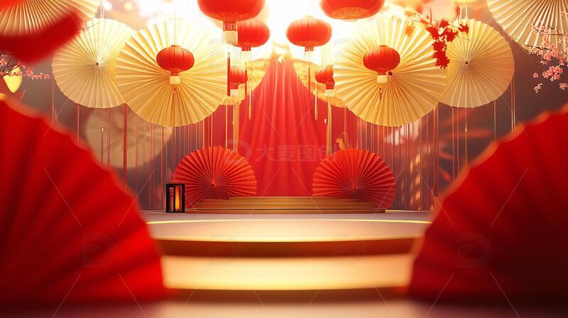 高清大图下载【趣麦麦图】元宵节舞美场景灯笼中式