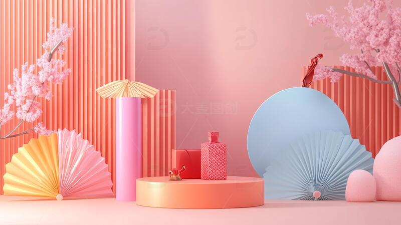 高清大图下载【趣麦麦图】简约秀场场景粉色立体