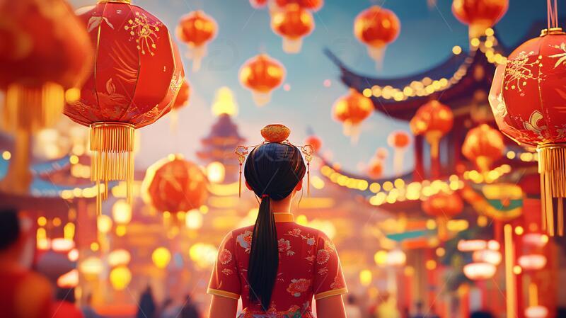 高清大图下载【趣麦麦图】看花灯海报场景灯笼花灯