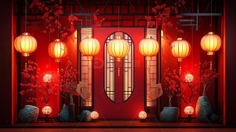 中式灯场景中式场景红色