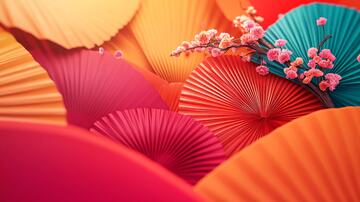 新年纸扇花纸扇折扇插画