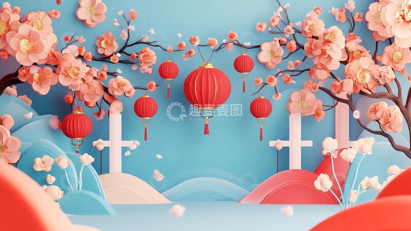 高清大图下载【趣麦麦图】剪纸风背景剪纸插画氛围