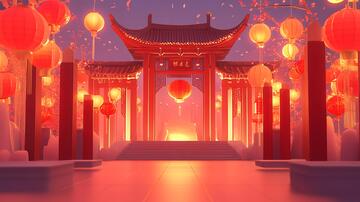 牌坊插画插画牌坊花灯