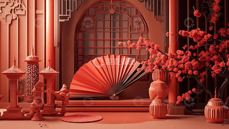 高清大图下载【趣麦麦图】新中式折扇插画2