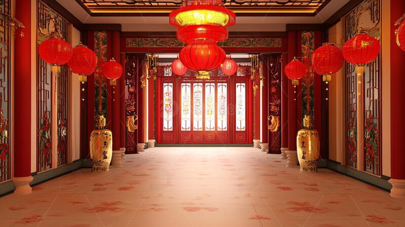 高清大图下载【趣麦麦图】宫灯拱门通道