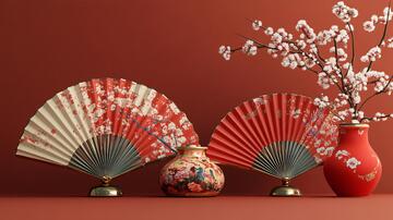 折扇红墙梅花