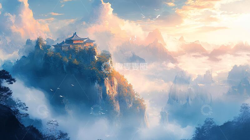 高清大图下载【趣麦麦图】天界晓钟风景插画17