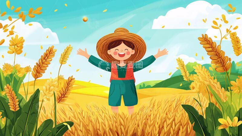 高清大图下载【趣麦麦图】扬谷丰收插画
