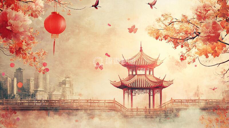 高清大图下载【趣麦麦图】新中式红枫叶背景