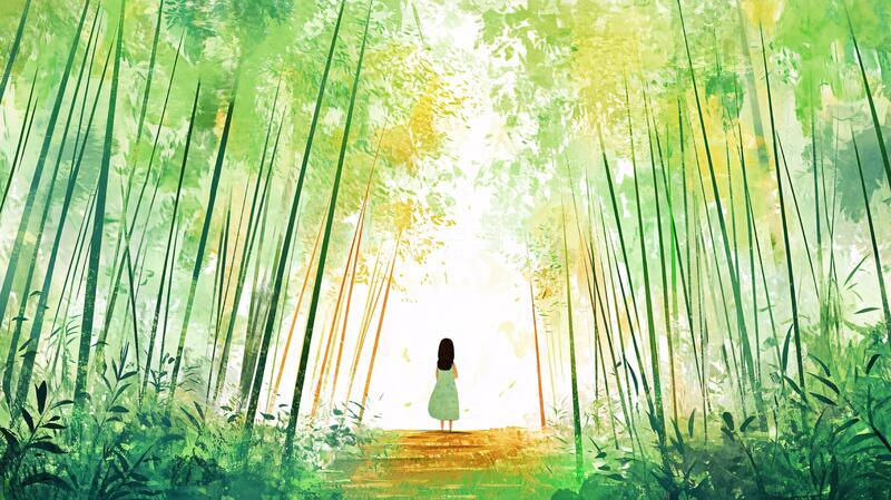 高清大图下载【趣麦麦图】竹林风景行人1