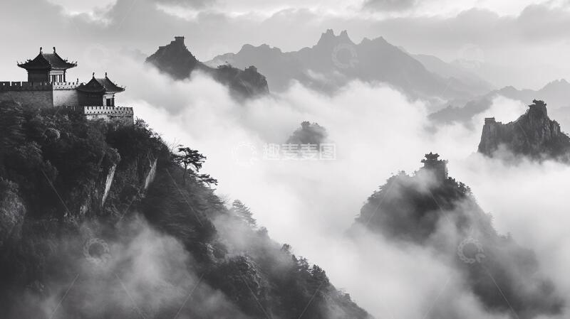 高清大图下载【趣麦麦图】墨韵禅意山峰云雾风景6