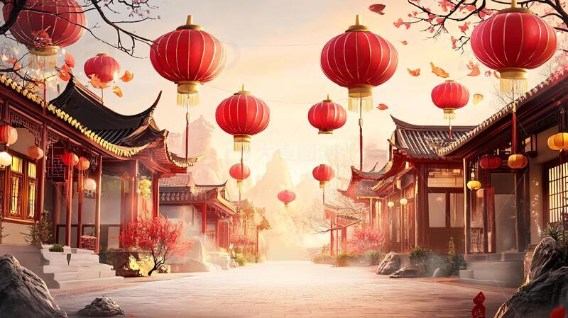 高清大图下载【趣麦麦图】喜庆场景灯笼密布3