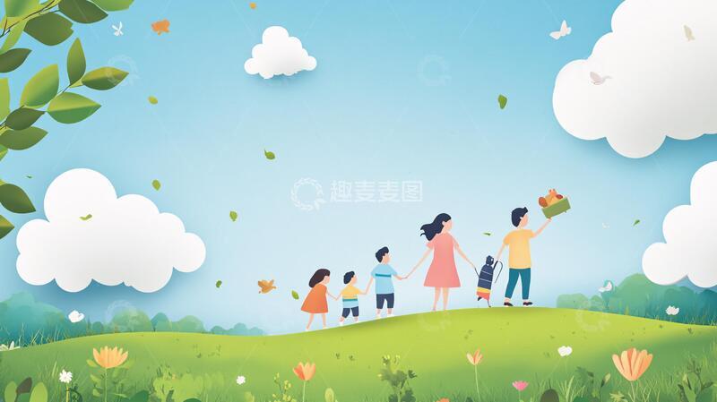 高清大图下载【趣麦麦图】五一儿童春游插画