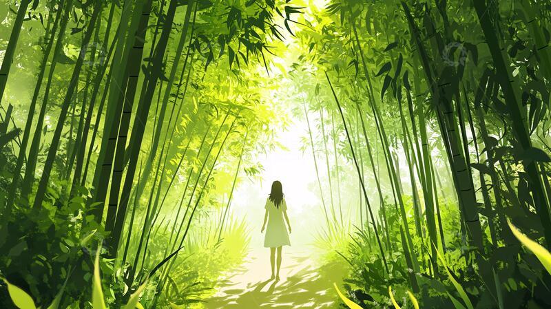 高清大图下载【趣麦麦图】竹林风景行人2