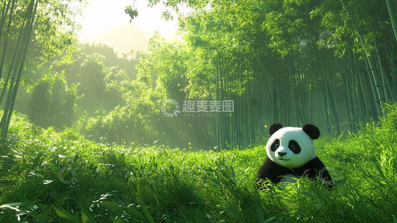 高清大图下载【趣麦麦图】竹林里的熊猫