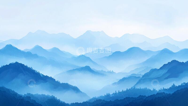 高清大图下载【趣麦麦图】蓝调水墨群山7