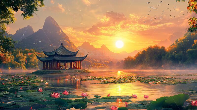 高清大图下载【趣麦麦图】荷花大场景场景荷花古风