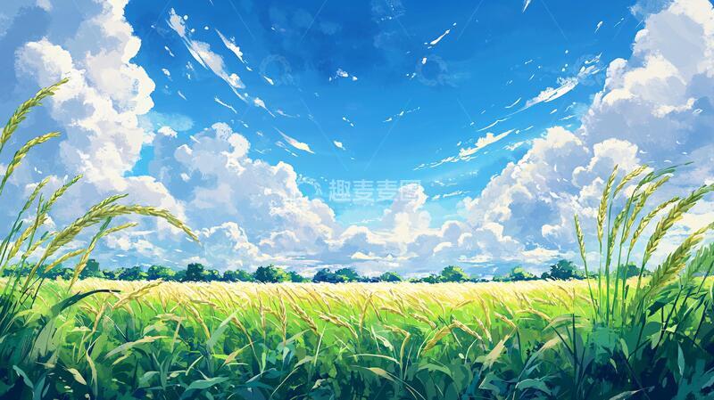 高清大图下载【趣麦麦图】小麦田插画插画稻田小麦