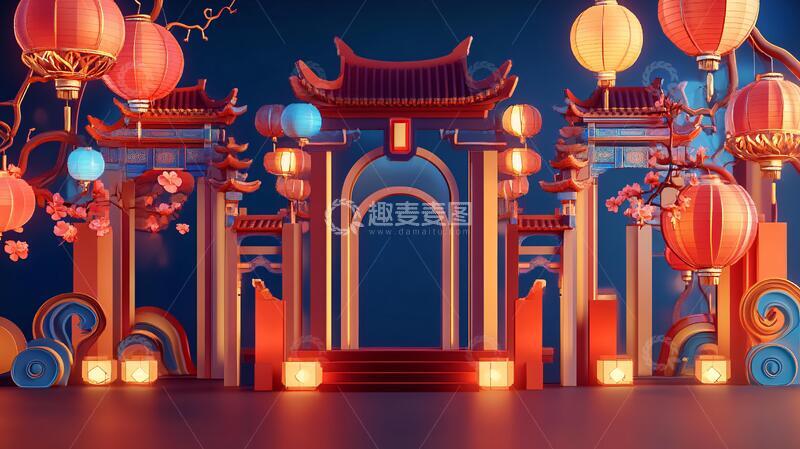 高清大图下载【趣麦麦图】中秋美陈背景