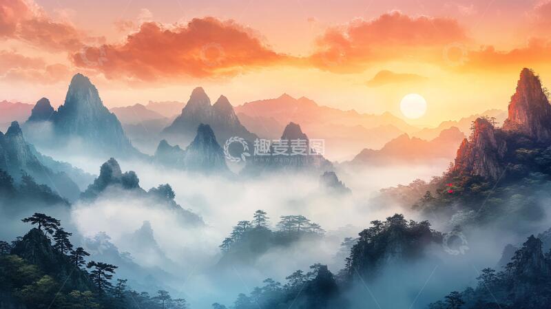 高清大图下载【趣麦麦图】迎客松日出意境大气壁纸