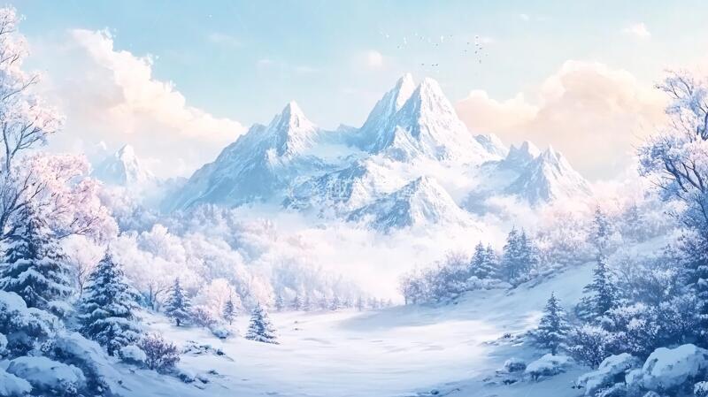 高清大图下载【趣麦麦图】雪山原画插画原画场景