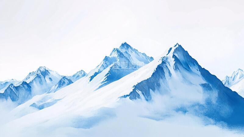 高清大图下载【趣麦麦图】雪山插画背景插画中式