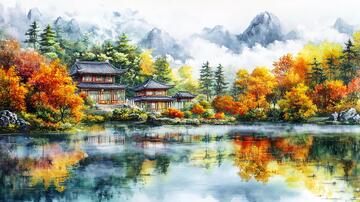 山水楼阁雅致意境风5