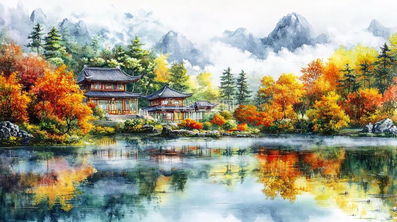 高清大图下载【趣麦麦图】山水楼阁雅致意境风5