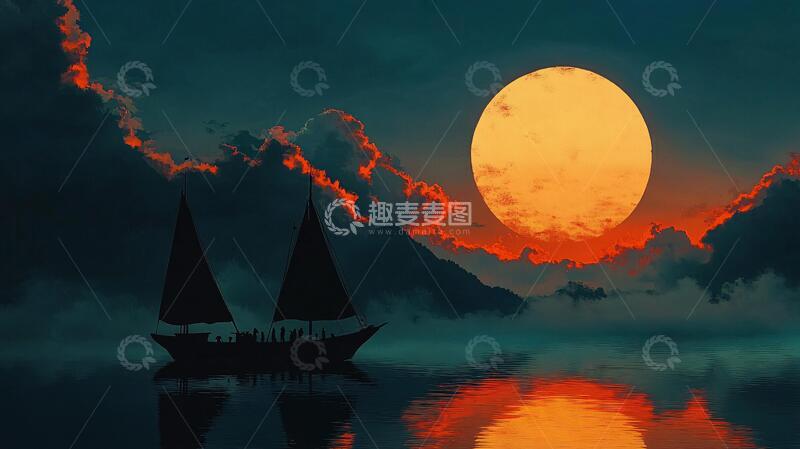 高清大图下载【趣麦麦图】月影风帆月色月光意境