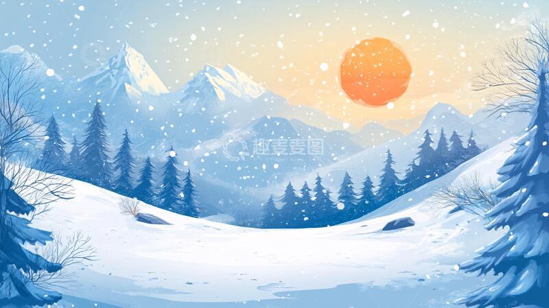 高清大图下载【趣麦麦图】雪景日出全景2