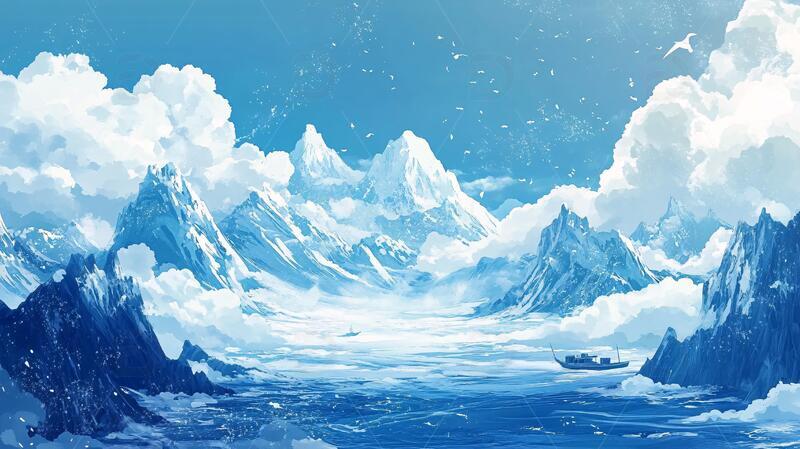 高清大图下载【趣麦麦图】雪山原画插画场景原画