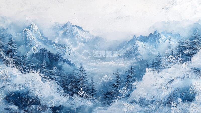 高清大图下载【趣麦麦图】雪山壁画挂画壁纸墙纸