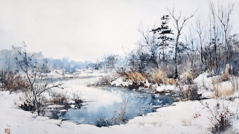 高清大图下载【趣麦麦图】电脑油画冬天不冻河1
