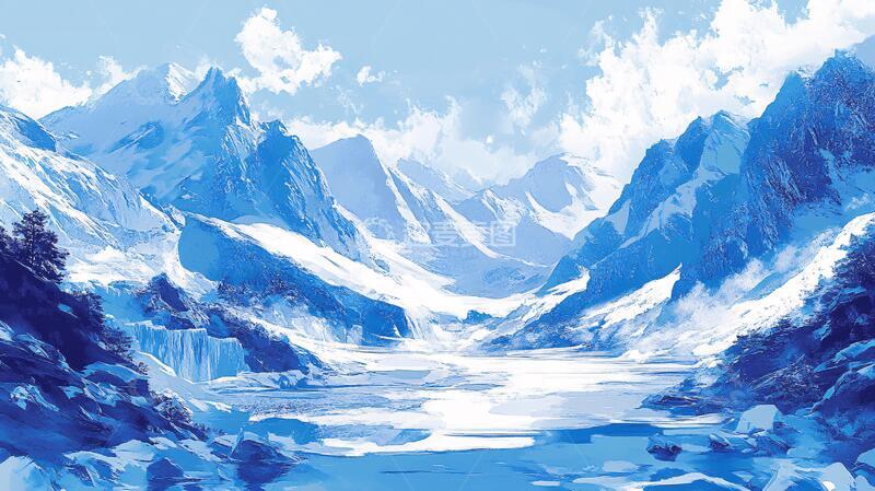 高清大图下载【趣麦麦图】雪山原画插画原画风景