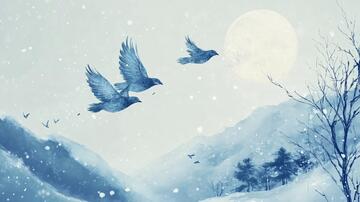 雾凇插画插画节气飞鸟