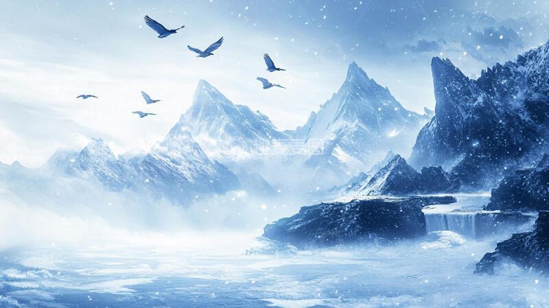 高清大图下载【趣麦麦图】雪山意境图背景梦幻意境